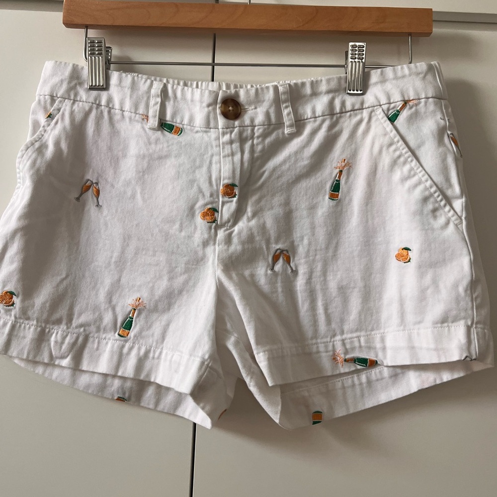 White women’s champagne Chubbies shorts